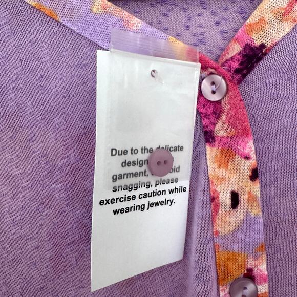LOGO Lori Goldstein Womens Laine Button Blouse Top Size L Floral Sheer Purple - Picture 3 of 9